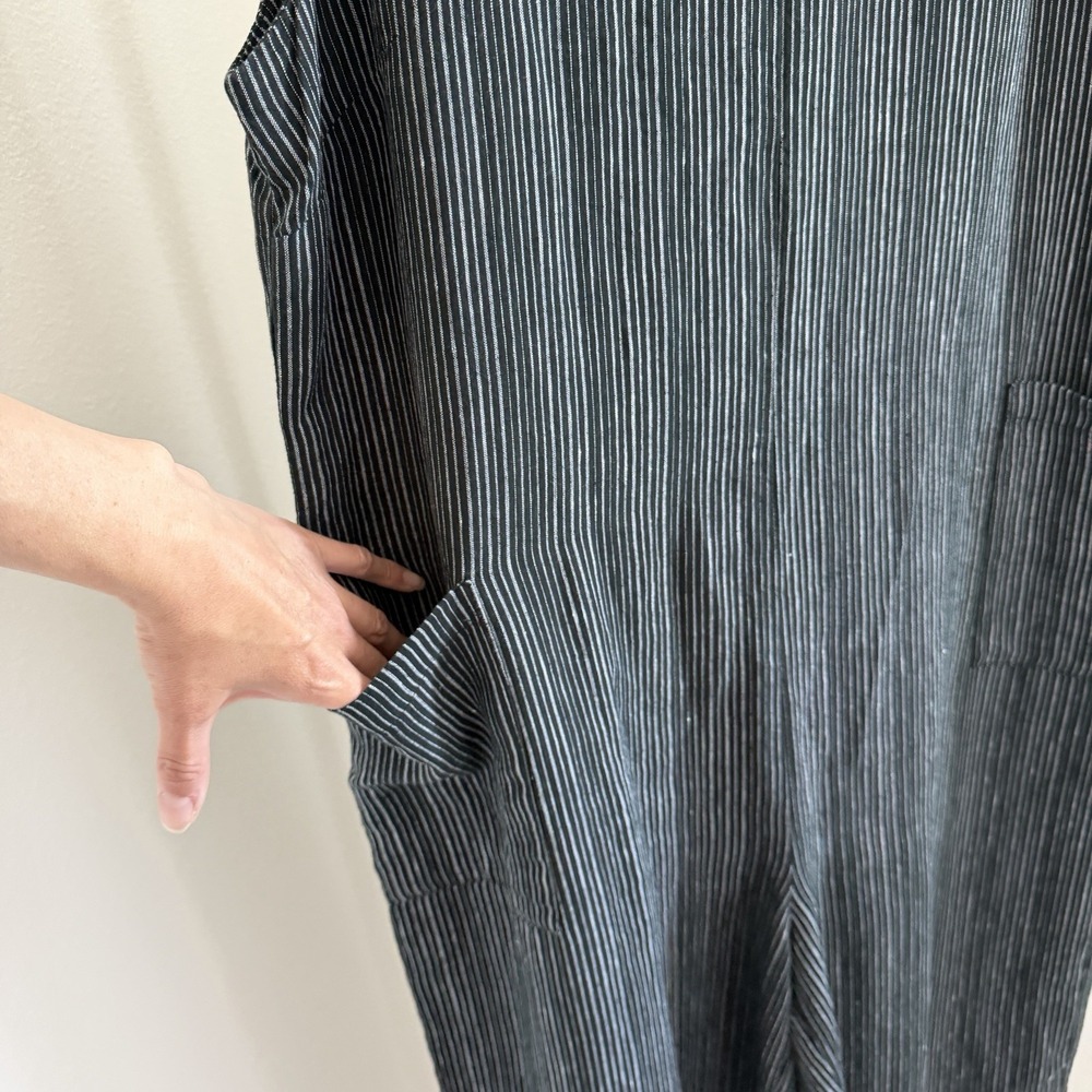 Liv By Habitat Jumpsuit Womens Large Black Striped 100% Linen Wide Leg Lagenlook - Picture 3 of 11